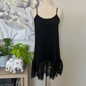 Black Lace Trim Slip Dress Extender Cami Whimsigoth Boho Layering Tank Grunge